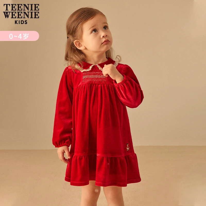 TeenieWeenie Baby女宝宝早春红色丝绒连衣裙拜年服T0OW231155A