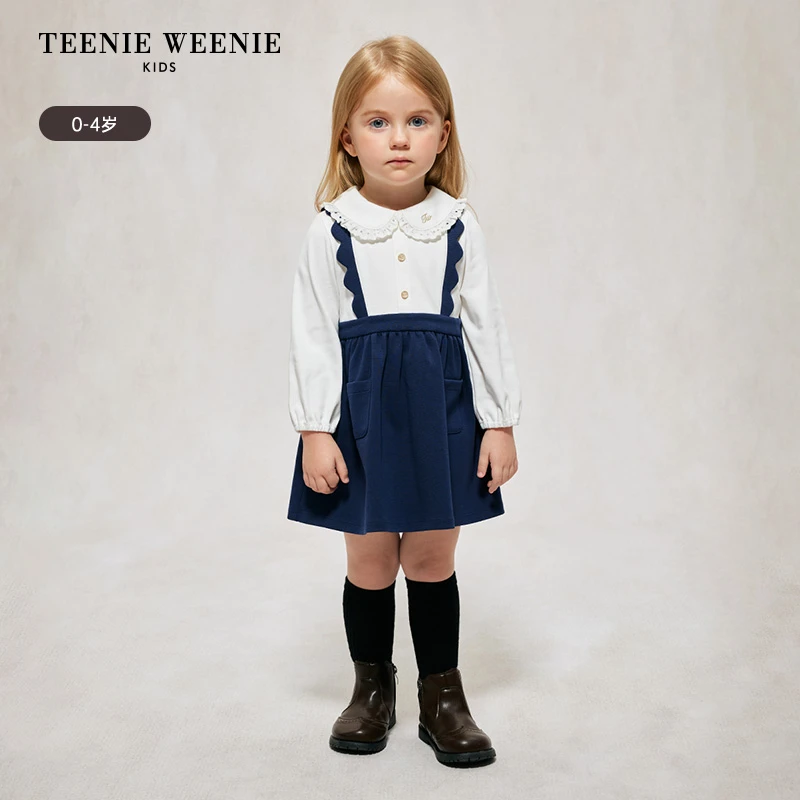 TeenieWeenieBaby小熊童装拼接假两件翻领连衣裙T0OM244957B