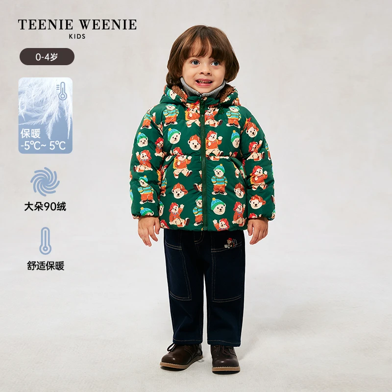 TeenieWeenieBaby小熊童装卡通满印加绒短款羽绒服T0JD244T07B