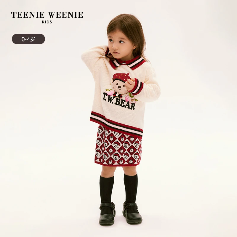TeenieWeenieBaby小熊童装保暖红色翻领针织衫毛衣T0KW245145I