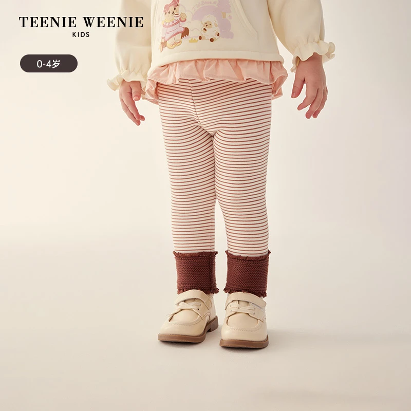 TeenieWeenieBaby小熊童装新款女宝宝条纹加绒打底裤T0TM234V51A