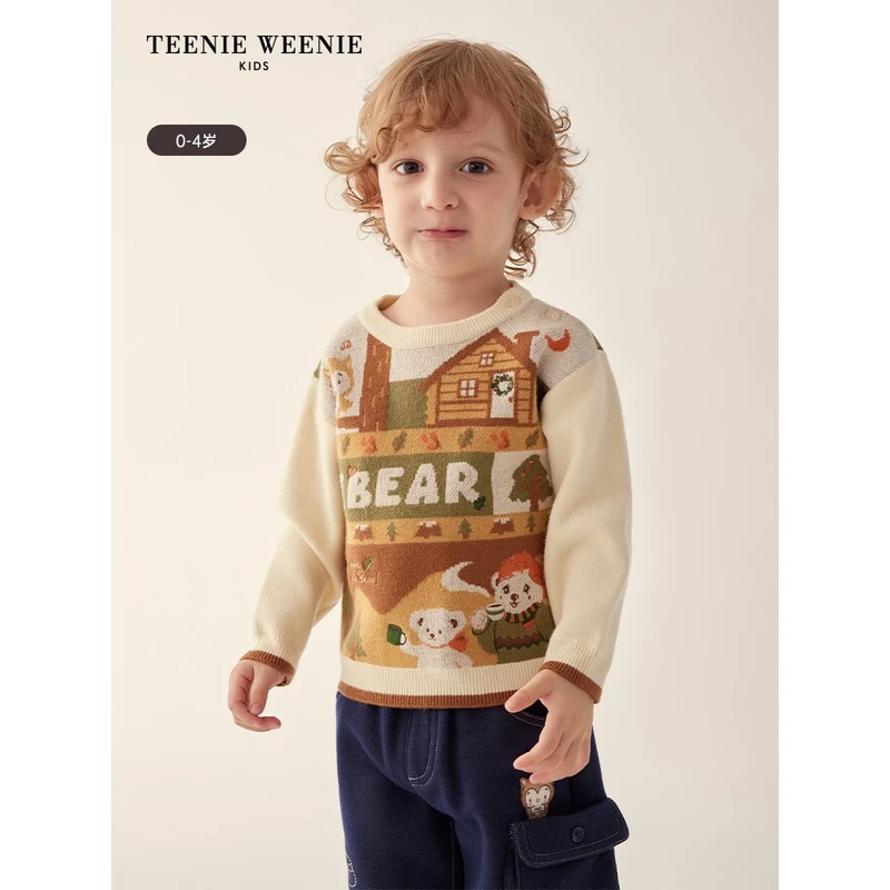 TeenieWeenieBaby小熊童装舒适保暖圆领套头提花毛衣T0KW234V02A