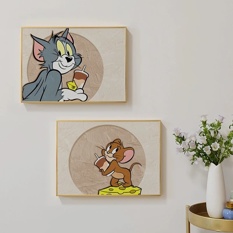 奶油风电表箱装饰画遮挡卡通侘寂动漫简约米老鼠猫和老鼠2024新款
