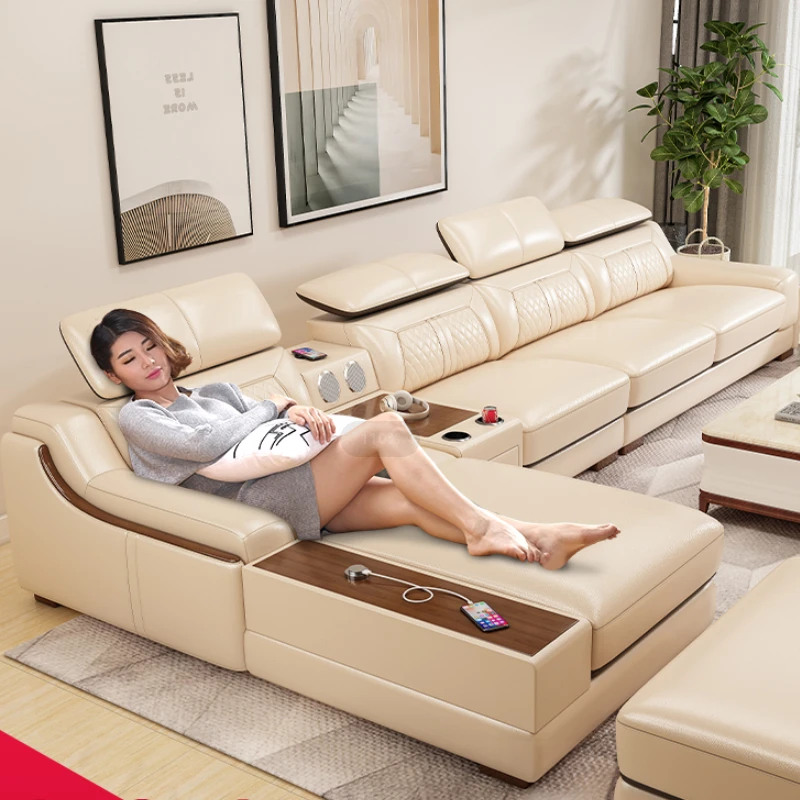 P11#北欧风格轻奢现代真皮沙发头层牛皮实木ins风L型组合客厅沙发