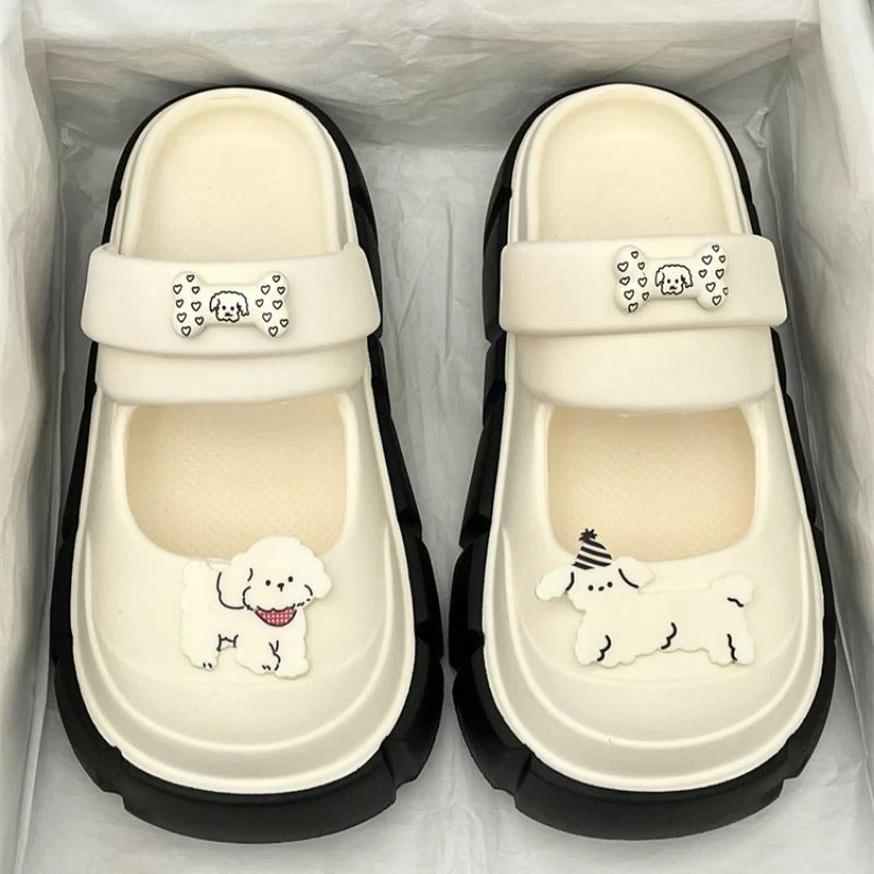 厚底增高可爱卡通小狗包头拖鞋女2024夏季新款时尚外穿百搭凉拖鞋