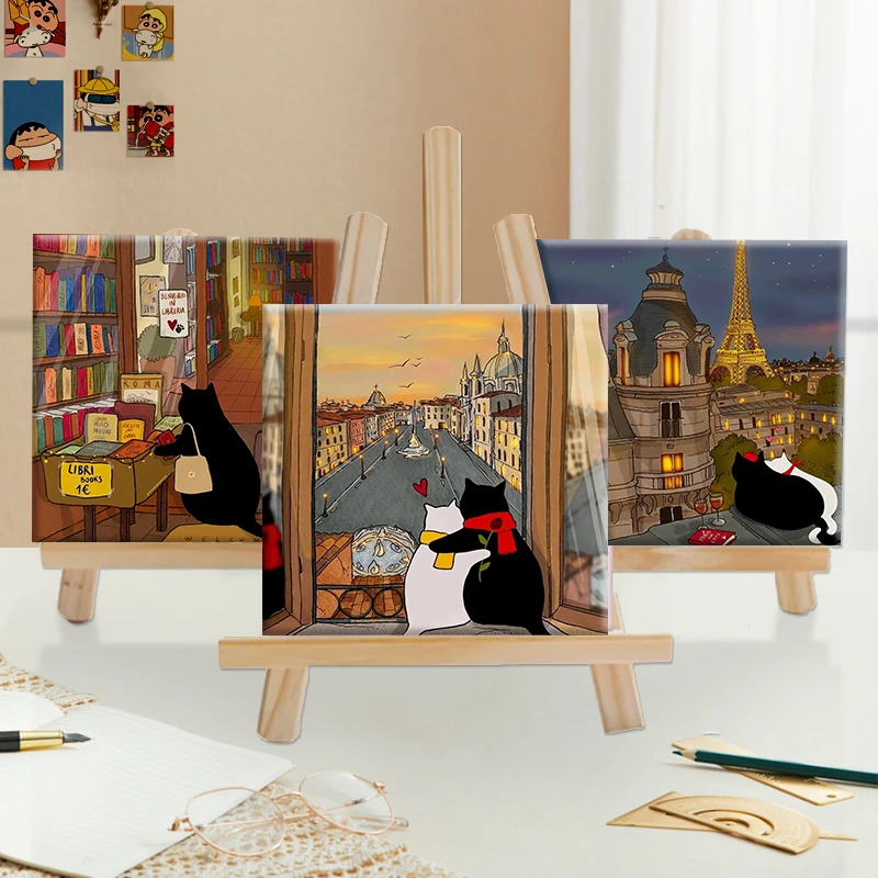 喵星情侣日常|diy数字油画丙烯填充手绘猫咪治愈系减压油彩涂色画