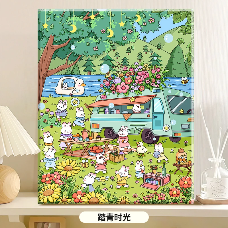 怪兽 X 踏青时光|diy数字油画丙烯手绘春天治愈油彩装饰画