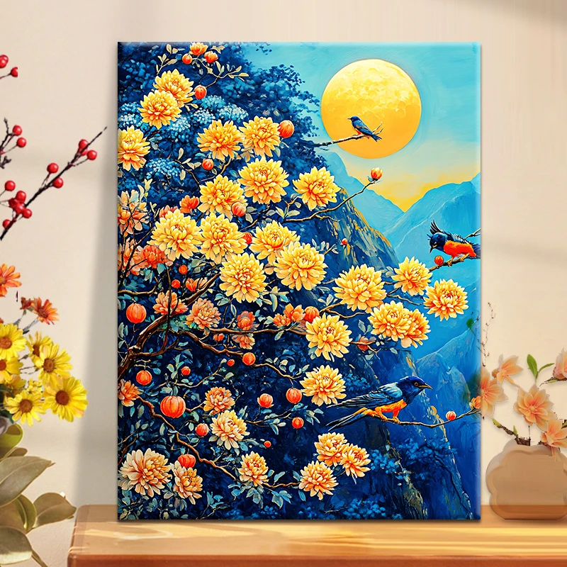 花开富贵|diy数字油画丙烯填充手绘国画花系治愈减压油彩涂色画