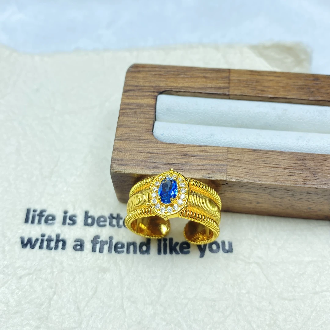 戒指 Z黄色蓝心鸽子蛋宽开口戒指多样性发货44537