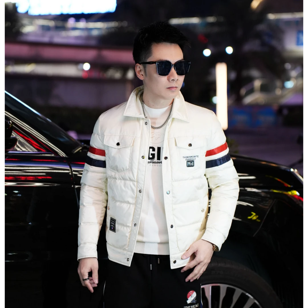 2024男士冬季翻领轻薄保暖羽绒服夹克轻奢潮牌休闲百搭撞色外套