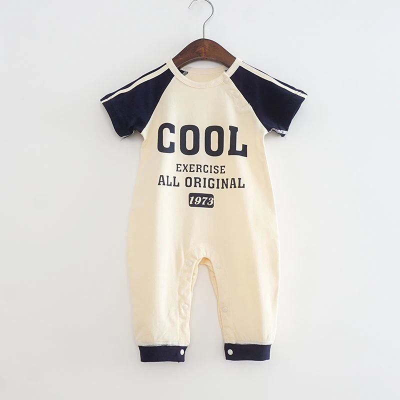 帅气男宝宝短袖长裤哈衣夏季薄款新生婴儿连体衣纯棉无骨爬服套头