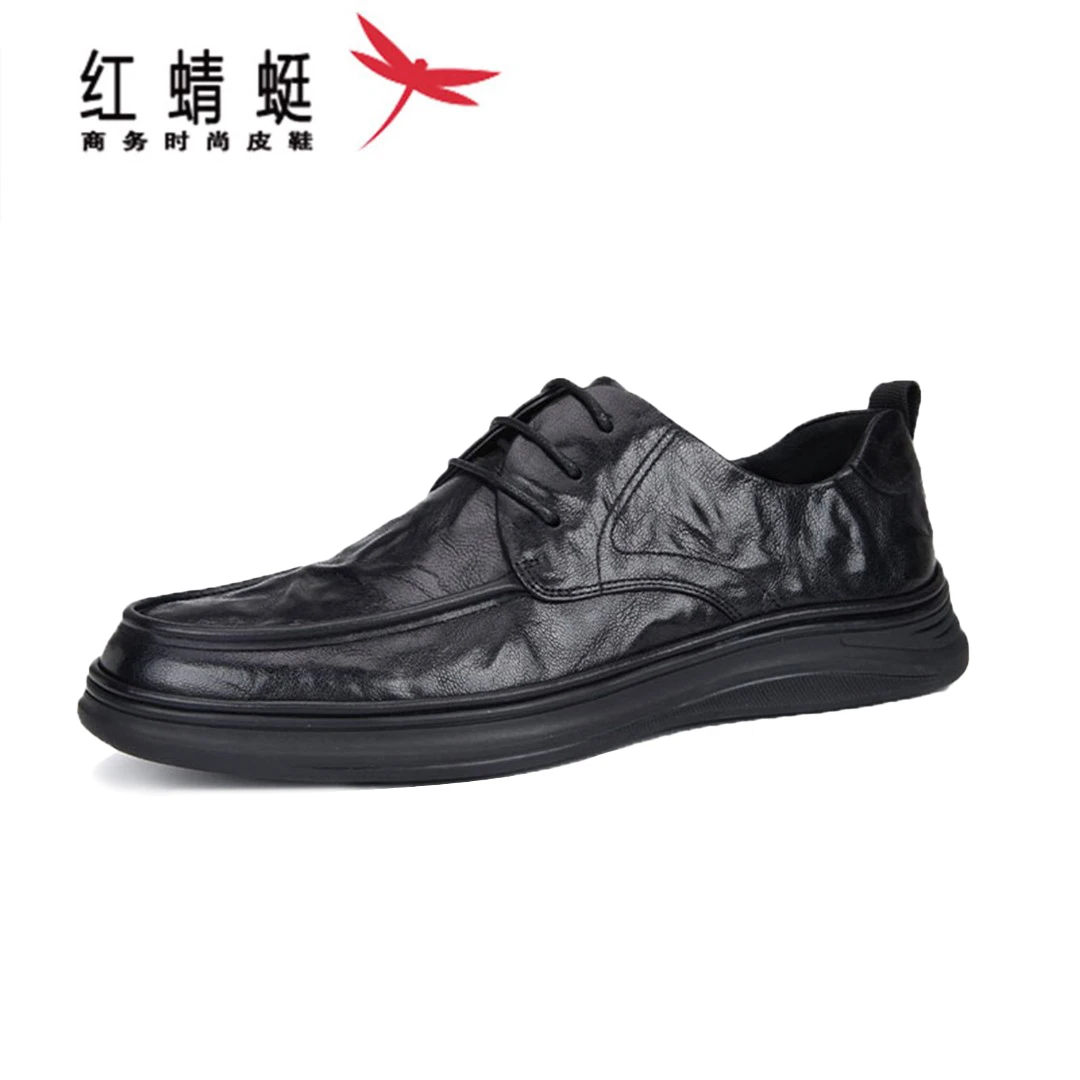 红蜻蜓夏季新款透气皮鞋出游穿搭头层羊皮时尚舒适休闲皮鞋男男士