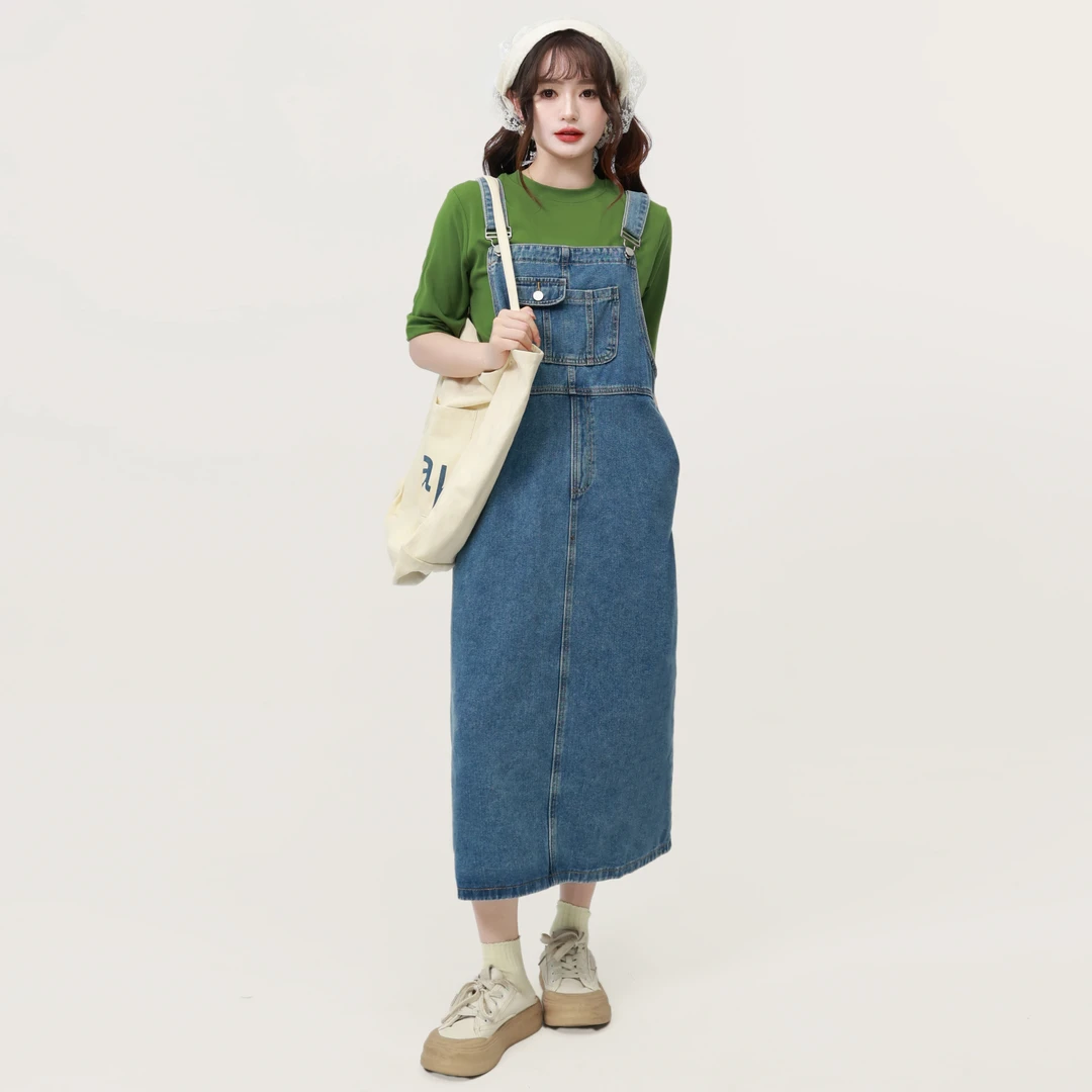 120斤的大杨 复古牛仔背带裙新款小个子显瘦洋气减龄连衣裙女8166