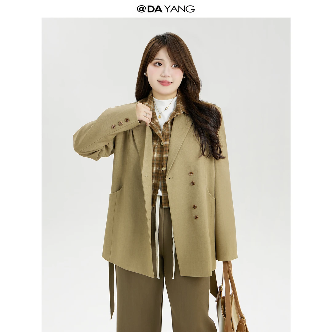 120斤的大杨 胖mm西装外套女春秋款收腰绑带高级感小个子西服8750