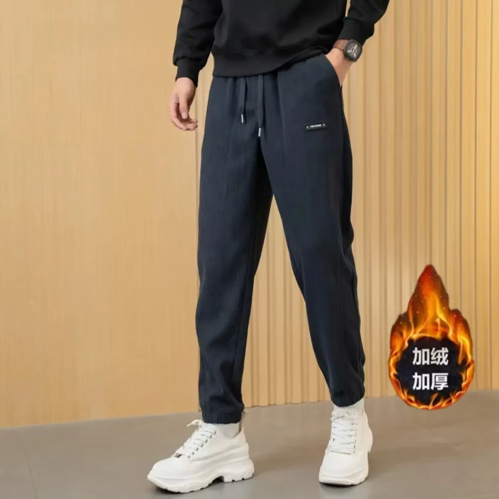 2024冬季加绒加厚男士休闲卫裤冬款运动百搭潮流宽松束脚保暖长裤