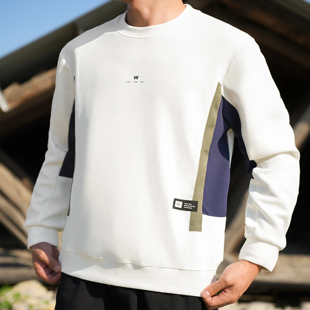 2024秋季新款休闲卫衣长袖宽松时尚撞色拼接圆领百搭时尚男士简约