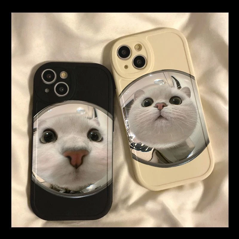 圆脸猫咪适用苹果15/14/13手机壳华为/OPPO/小米/vivo/防摔小羊皮