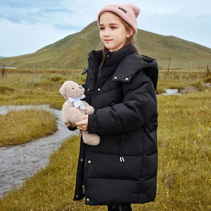 巴拉中大童2025新款女孩过膝白鸭绒儿童羽绒服韩版洋气外穿中长款