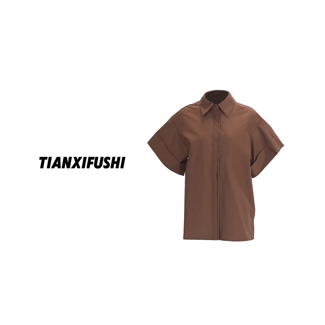《年终放价》夏季宽松简约高级设计感隐藏扣短袖衬衫 GS0003-A