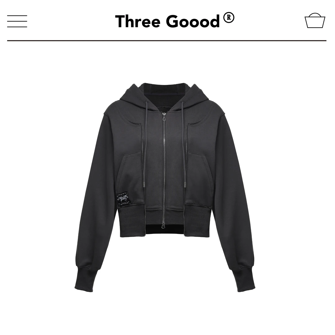 THREE GOOOD/三吉 微风记忆结构拉链戴帽休闲百搭卫衣 SW230075