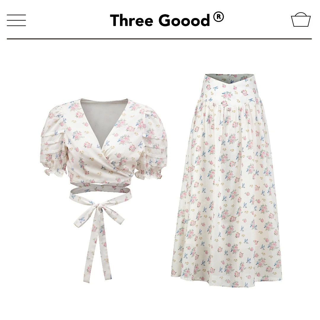 THREE GOOOD/三吉绑带碎花套装(上衣+裙子) TT230137