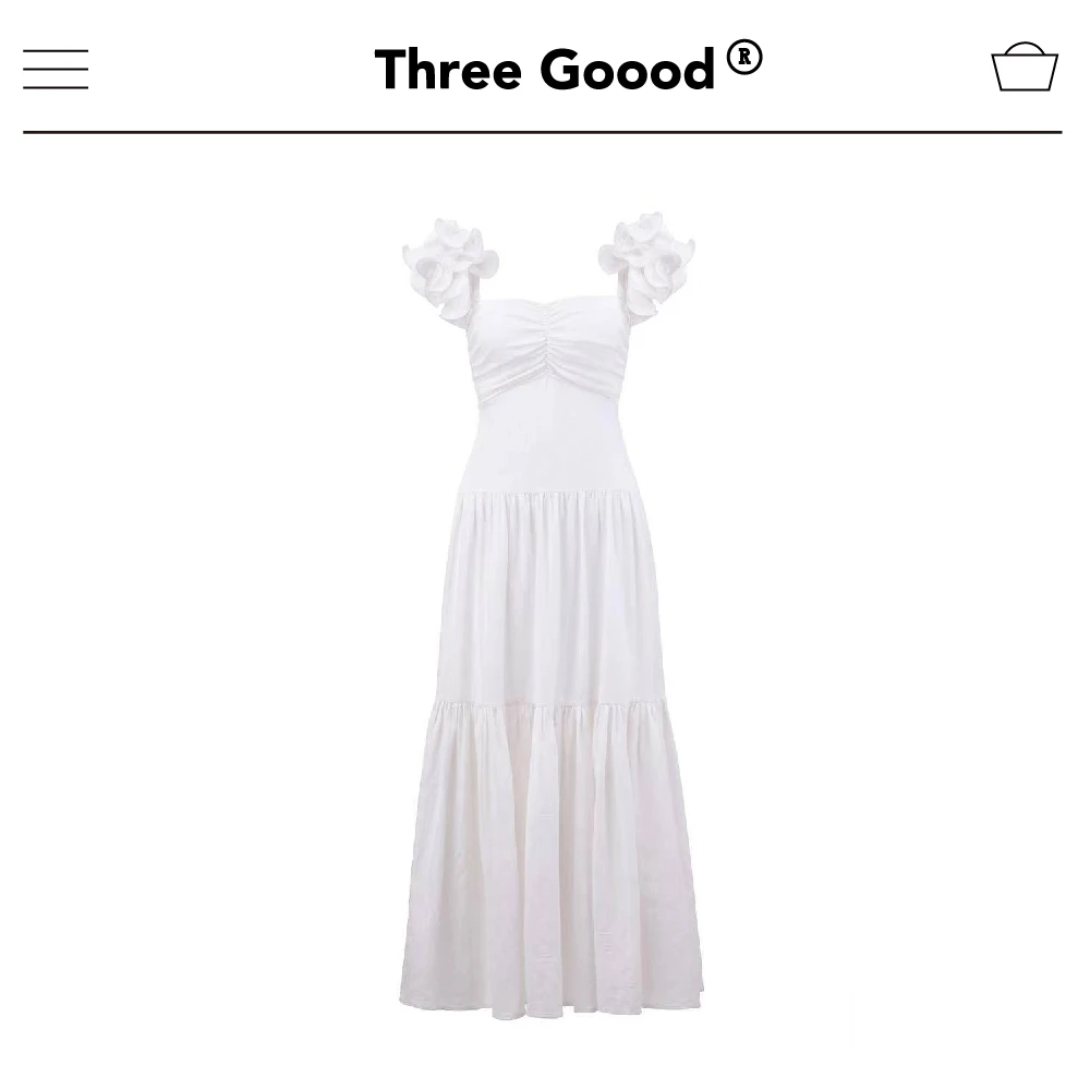 THREE GOOOD/三吉《年终放价》白茶甜心荷叶边连衣长裙 SQ230319