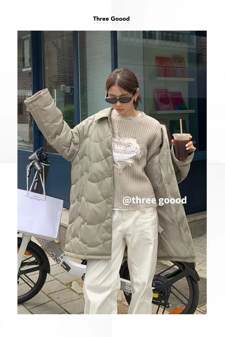 THREE GOOOD/三吉破价福利韩版通勤中长款皮羽绒服 YY230952