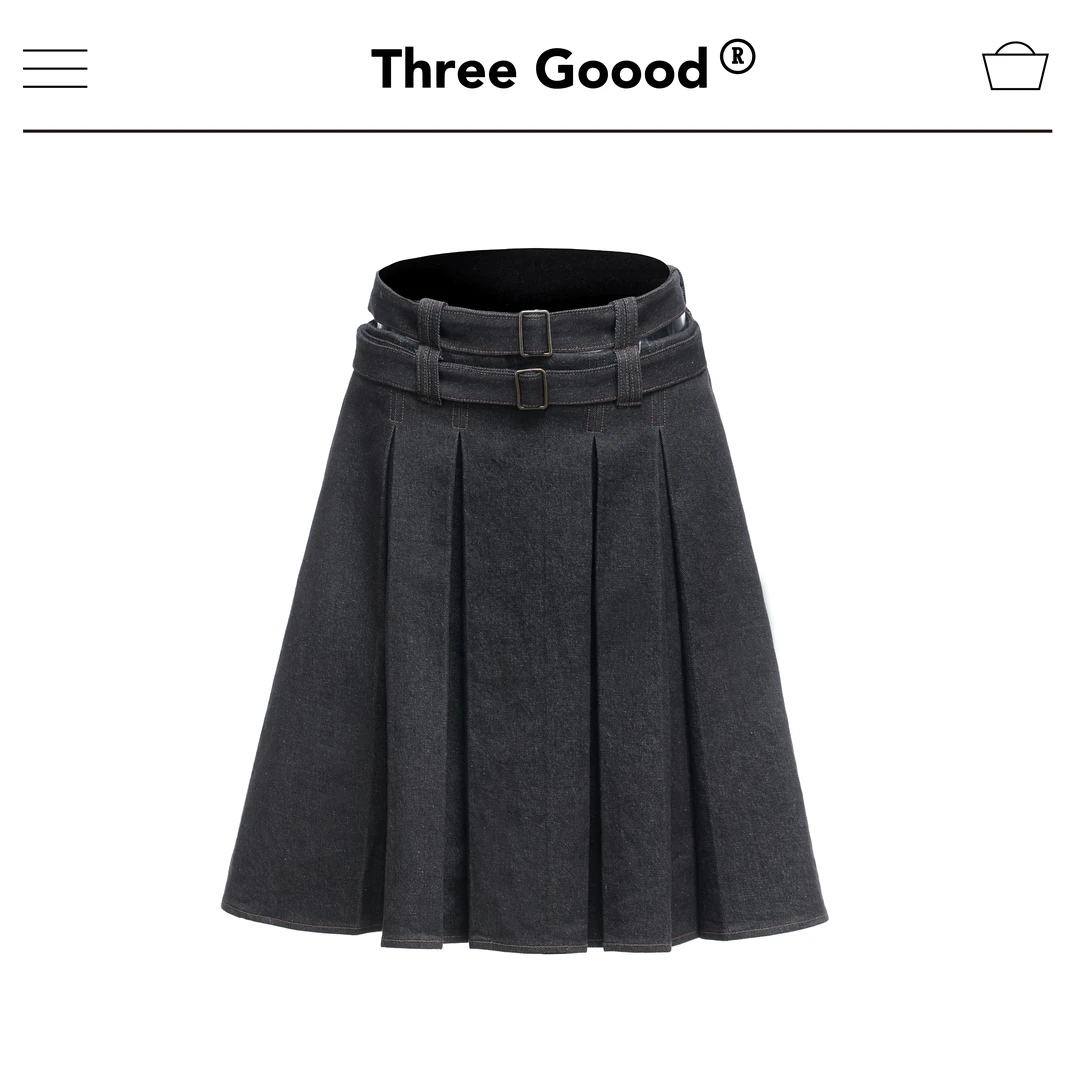 THREE GOOOD/三吉A字甜美风双腰牛仔半身裙 SQ230775