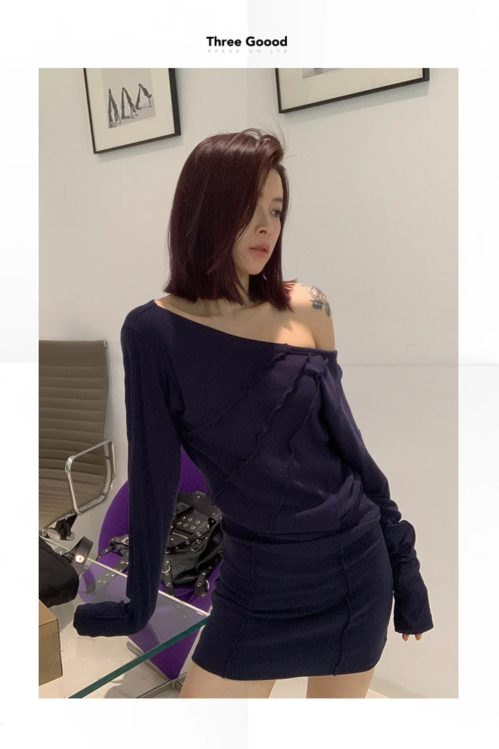 THREE GOOOD/三吉 浓情小调分割设计针织连衣裙 ST240731