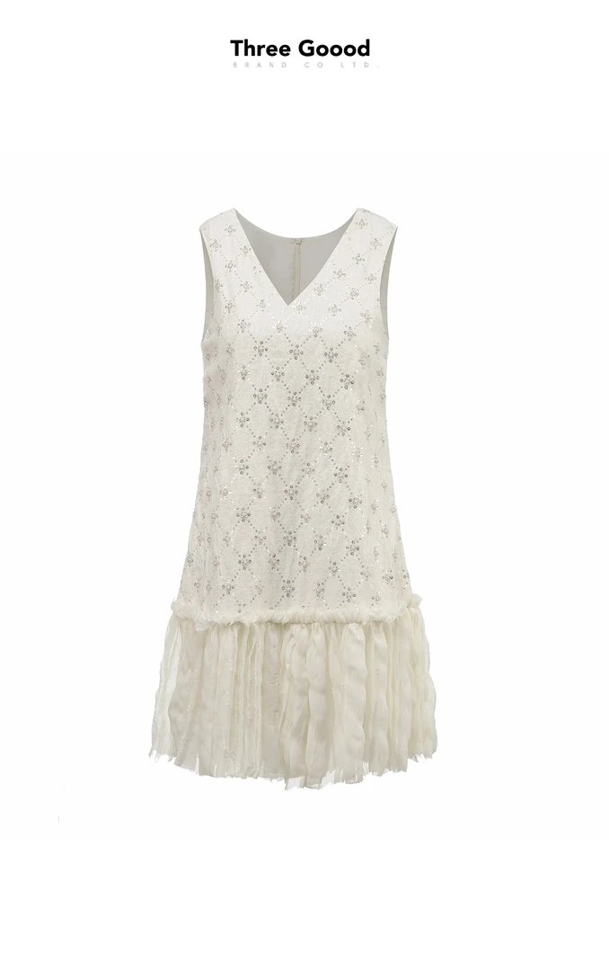 THREE GOOOD/三吉【放价了】 揉碎星光钉珠无袖连衣裙DQ230672