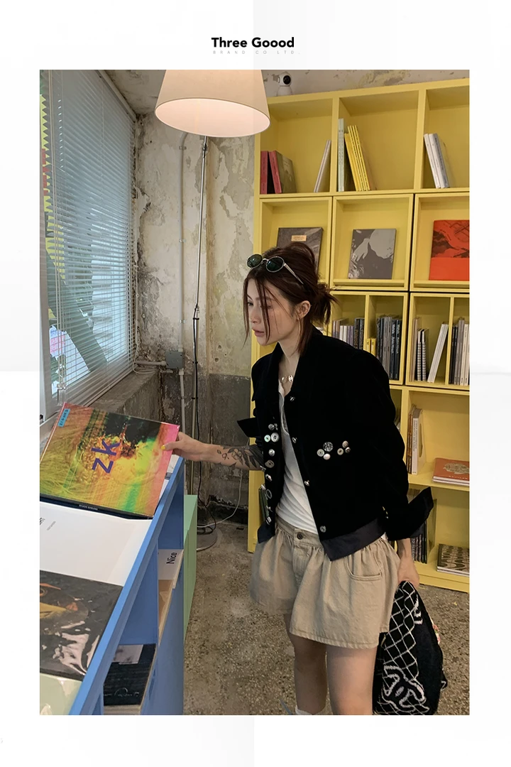 THREE GOOOD/三吉 小岛杏章牛仔褶皱半身短裙 SSQ241036