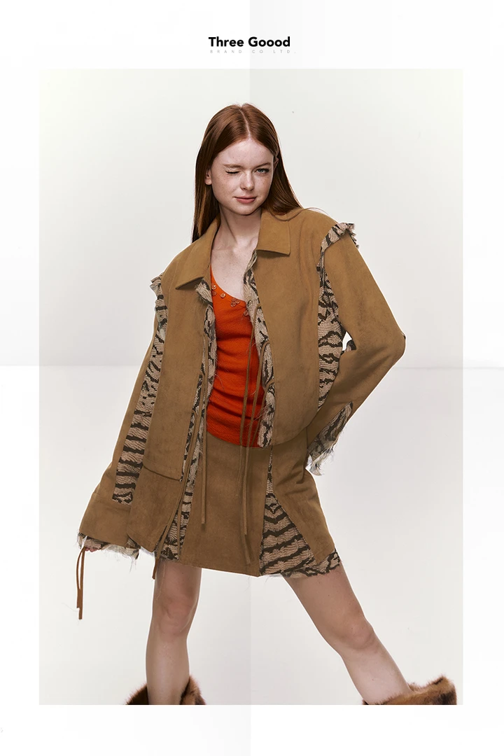 THREE GOOOD/三吉焦糖原野小众拼接外套 SW231092