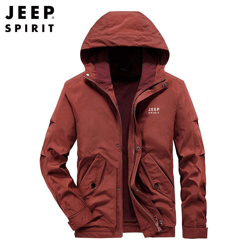 JEEPSPIRIT吉普外套男春秋冬加绒加厚保暖连帽夹克男装休闲外套