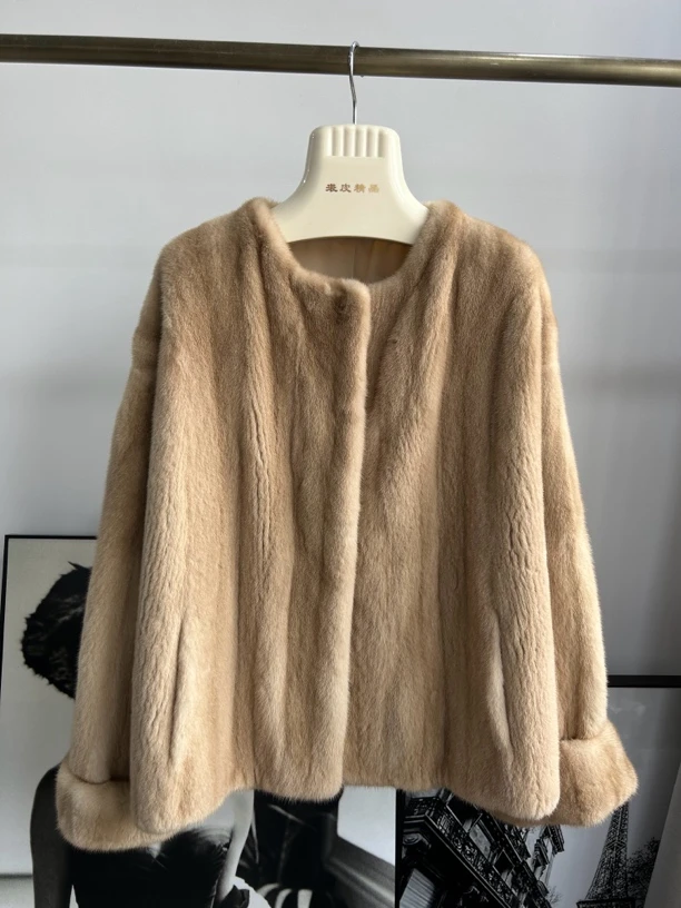 直播间=正品水貂毛保暖女款整貂大衣短中长款皮草外套紫金短二