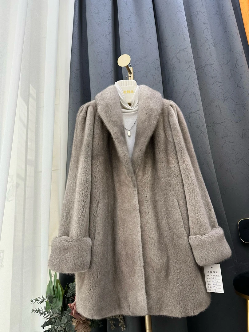 直播间=进口水貂毛洋气女款整貂大衣短中长款皮草外套紫金短二