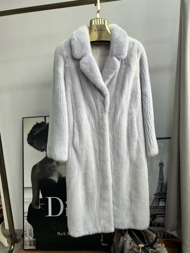 直播间=进口水貂毛时尚女款整貂大衣短中长款皮草外套紫金短二