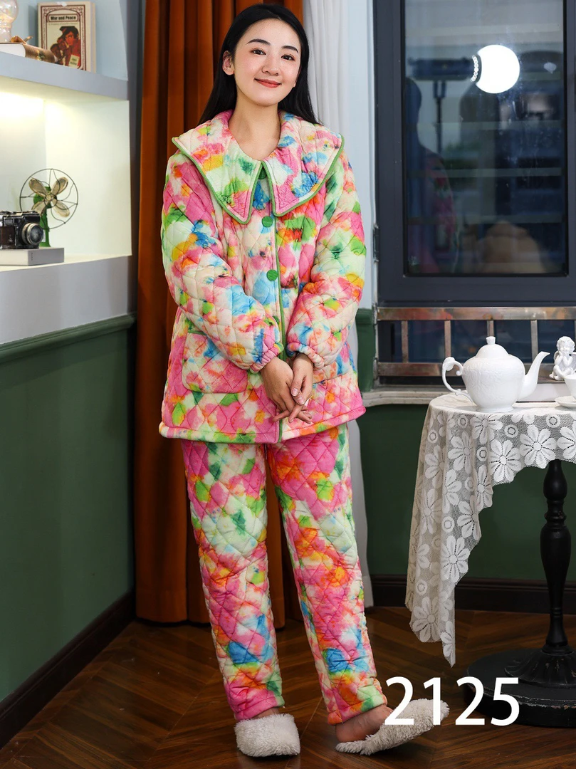 三层加棉加厚女款家居服印花