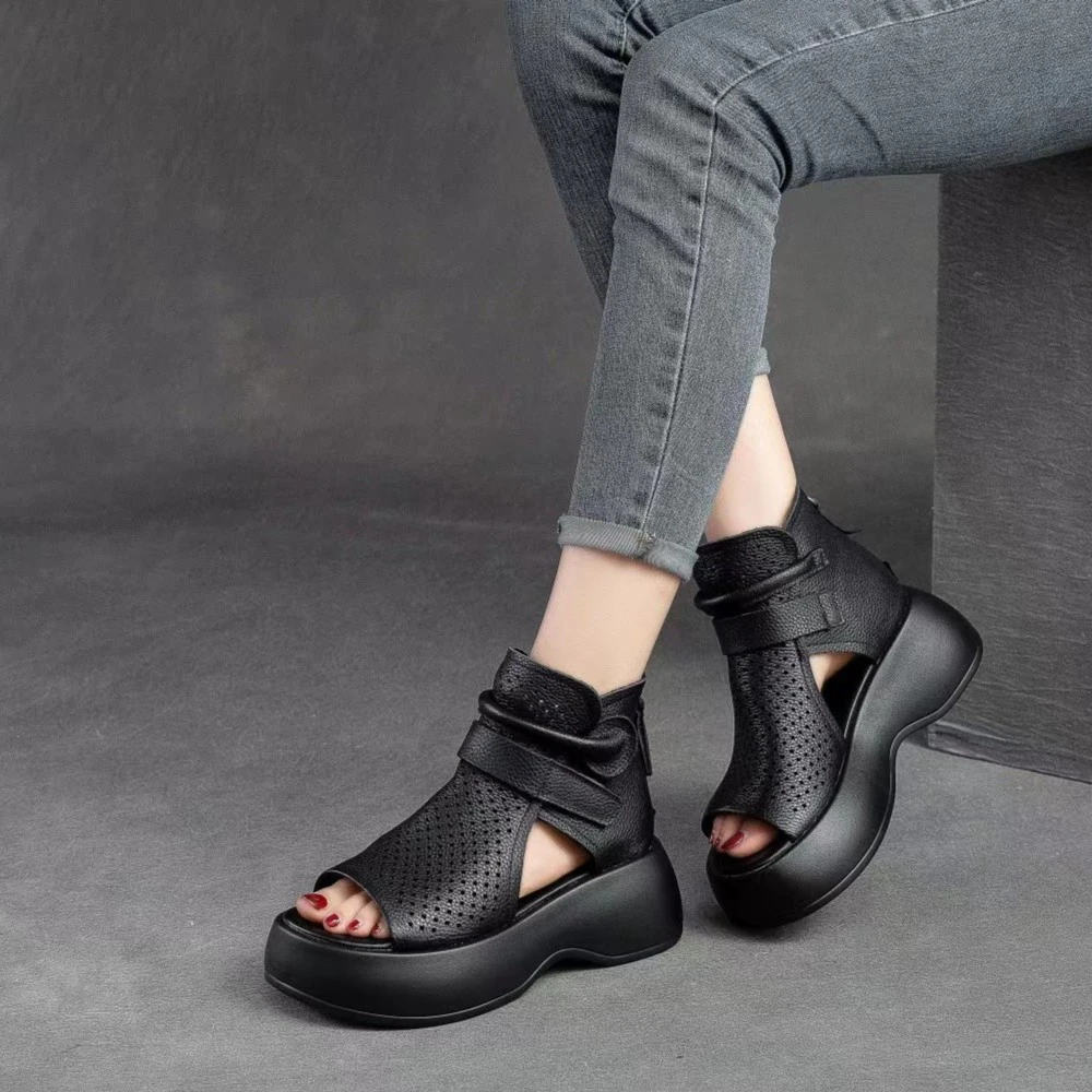 沉鱼落燕8881-1爆款头层牛皮马丁靴镂空百搭短靴罗马凉靴春夏女鞋