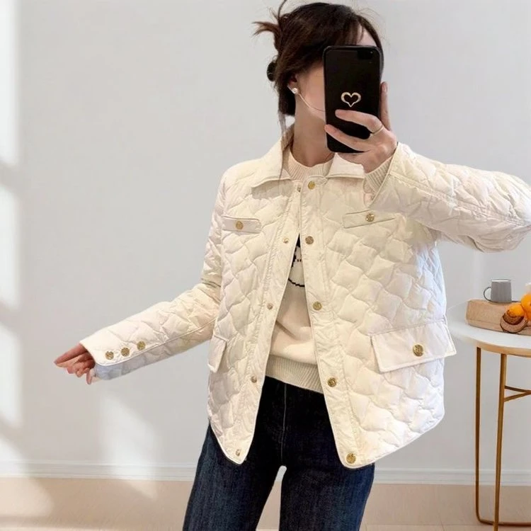 小香风羽绒棉服女短款2024年新款小个子棉衣轻薄菱格棉袄冬季外套