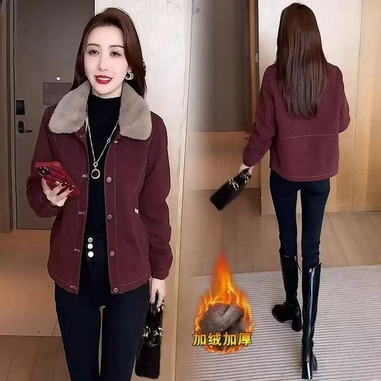 加绒加厚短款外套女2024冬季新款洋气显瘦保暖休闲百搭夹克上衣潮