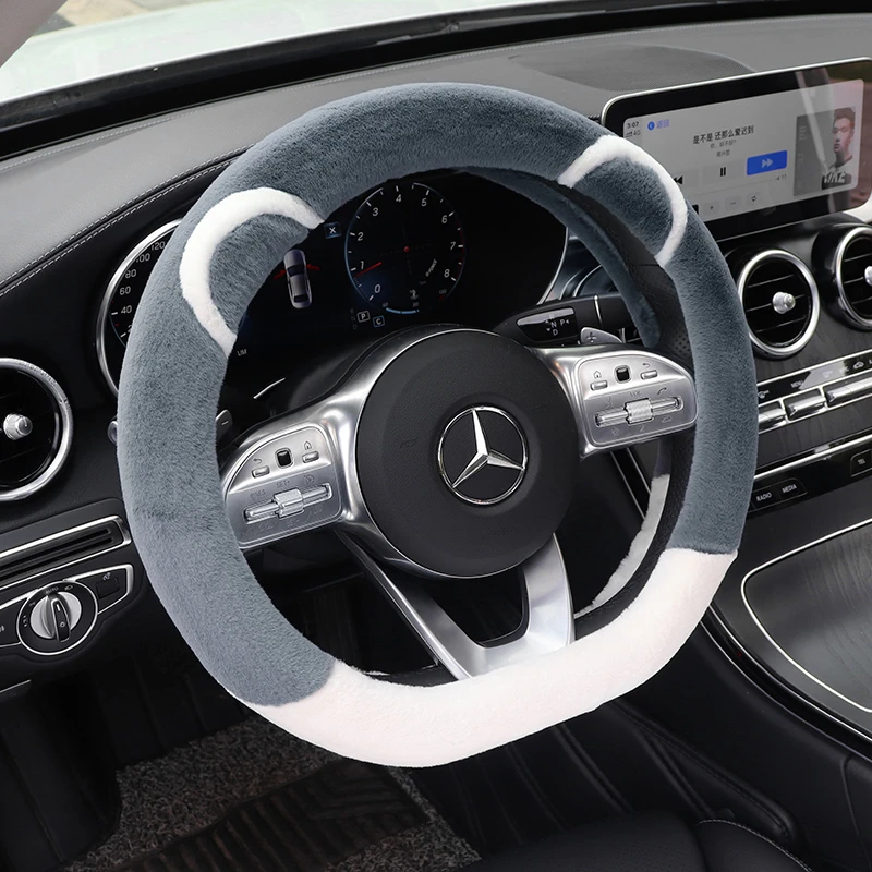 汽车方向盘套个性毛绒女款韩国时尚四季通用型冬天保暖加热车把套