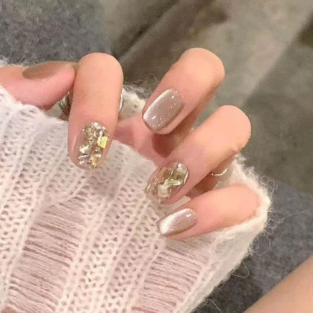 人间烟火纯手工光疗美甲贴果冻指甲穿戴甲简约梯形