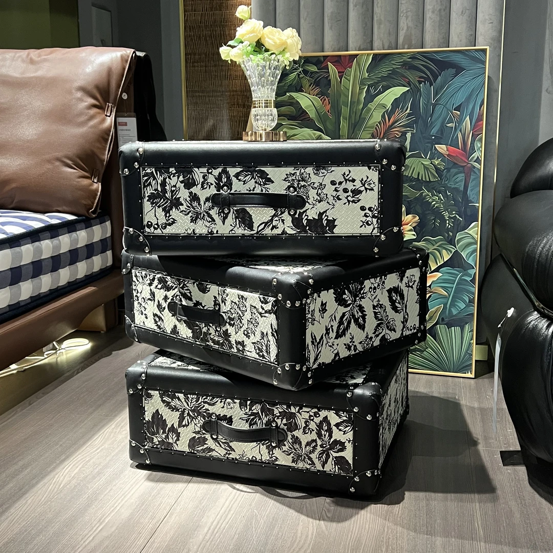 【繁花系列柜】美式复古繁花编绘图案边柜三斗柜床头柜