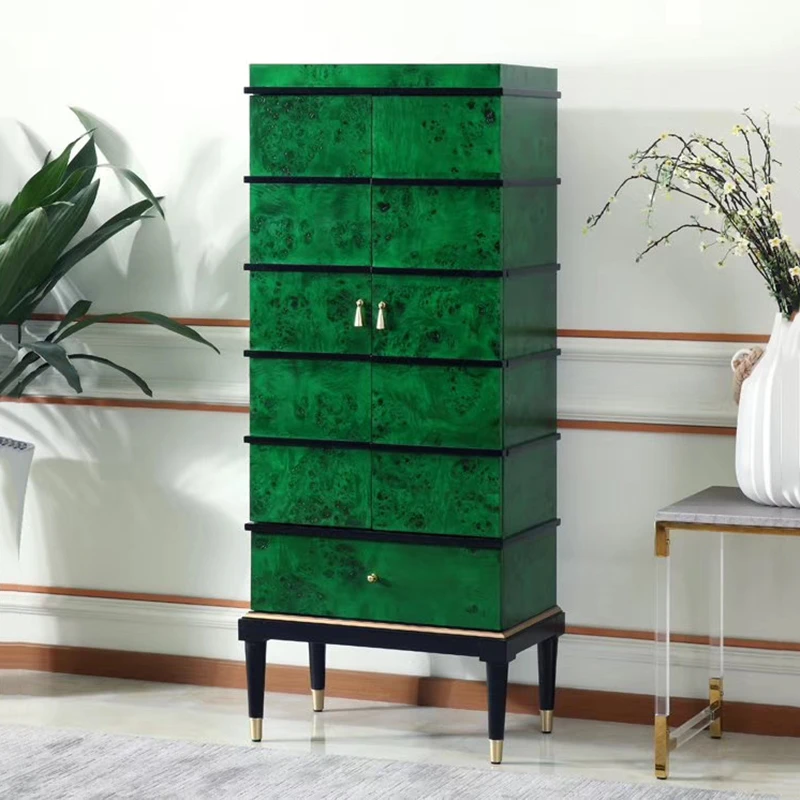 美式轻奢玄关家用柜客厅双门高柜法式祖母绿酒柜餐边柜8107