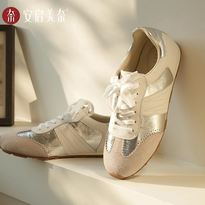 「安启美奈」春秋休闲德训鞋百搭羊皮通勤鞋52980