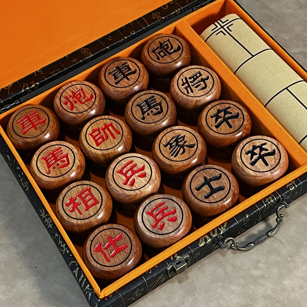 国标红木缅甸花梨木阴雕象棋带棋盘套装实木硬木高档像棋套装礼品