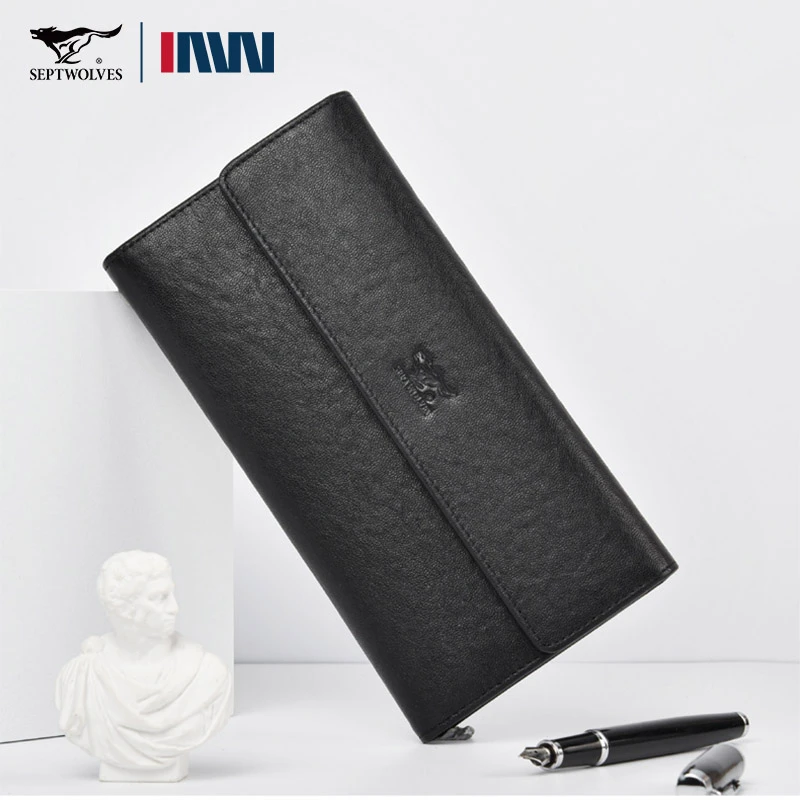 七匹狼长款钱包男士真皮2025新款三折多功能牛皮钱夹男款品牌正品