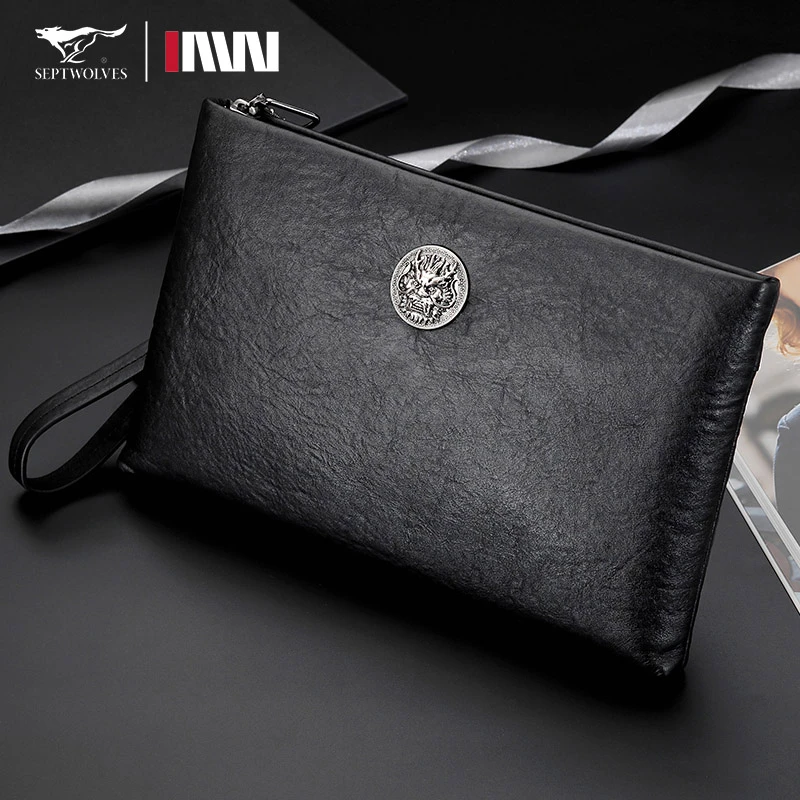 七匹狼手包男士真皮2025新款潮流时尚手拿包真牛皮信封包大容量