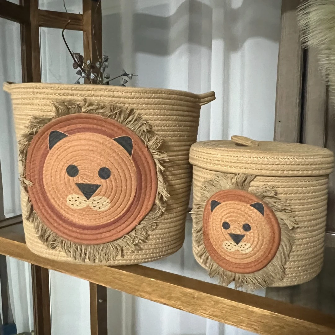 卡通狮子套组棉绳桌面玄关收纳筐大容量零食杂物收纳筐