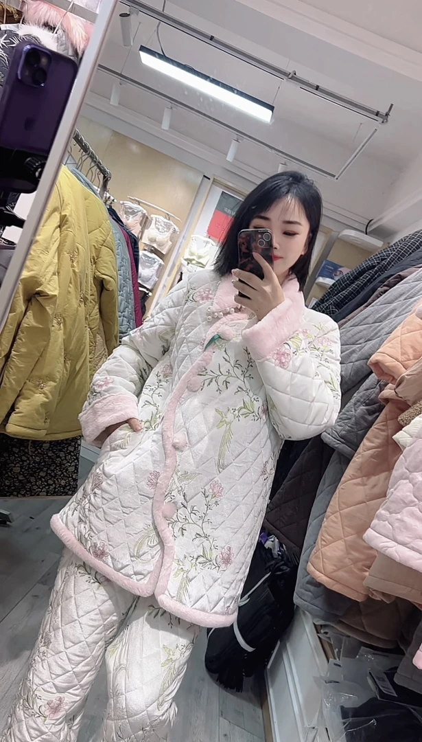 原木原创镜花水月睡衣加厚加棉家居服套装